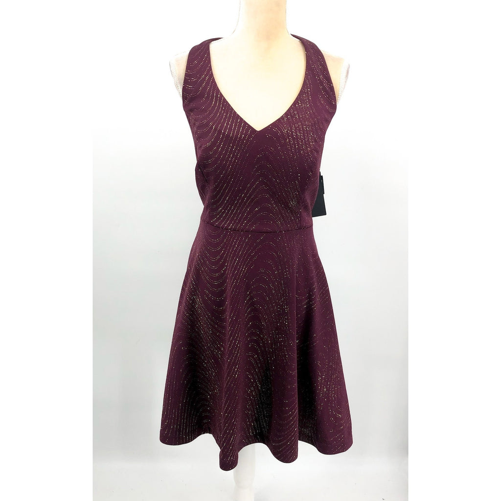 CITY STUDIO Sparkling Mini Halter Dress 20W Plum Purple Gold Cut-Out NWT