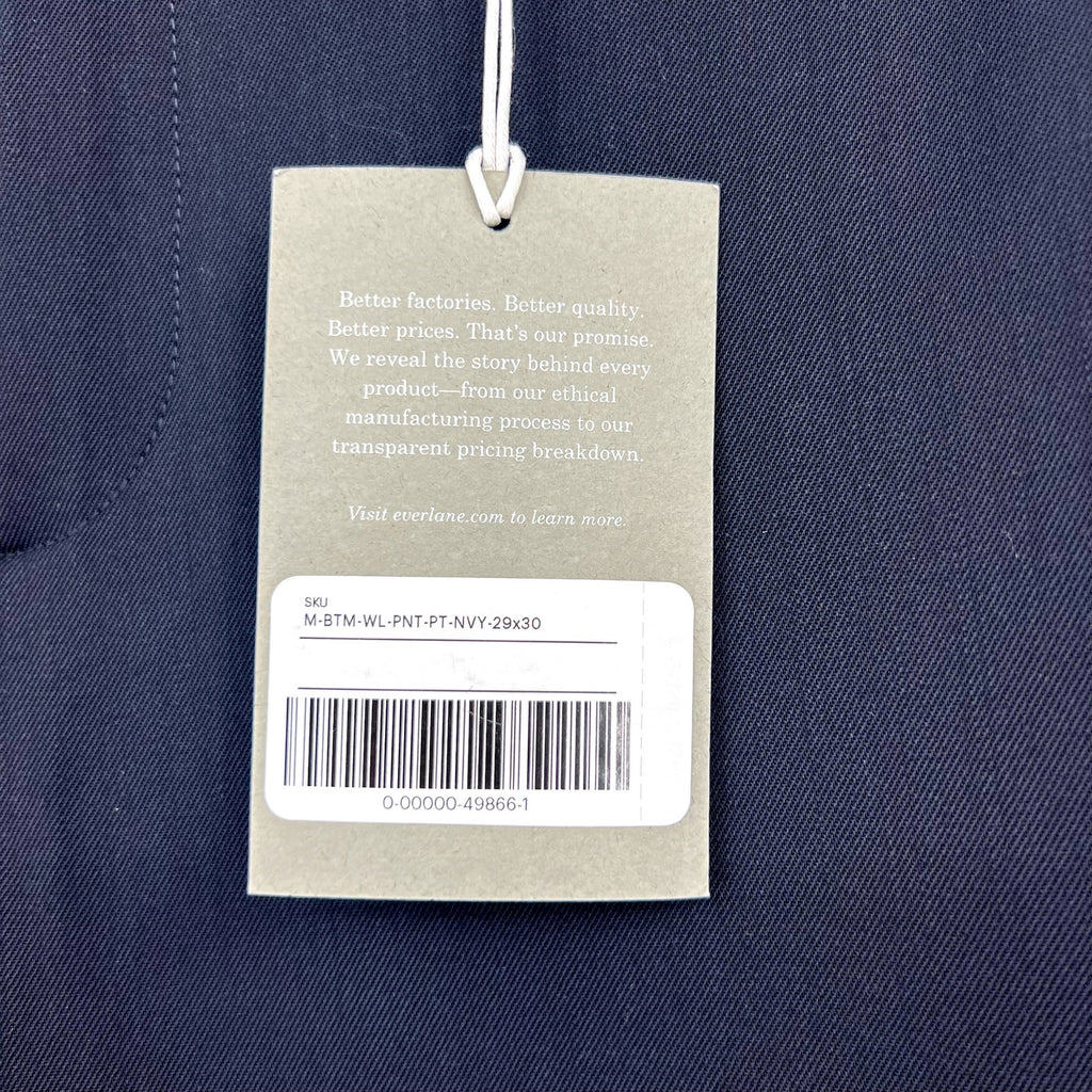 EVERLANE Men's Italian Wool Dress Pants 29x30 Navy Blue Flat Front NWT