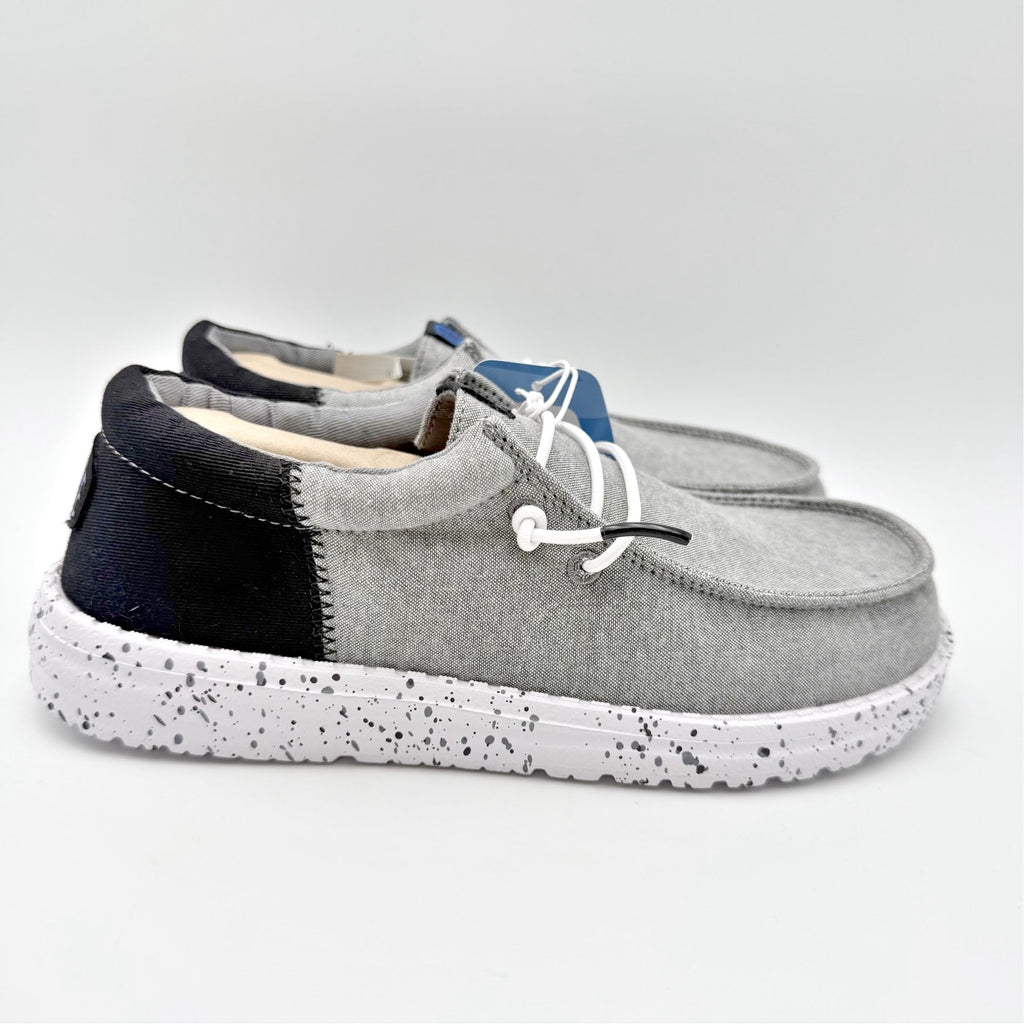 Hey Dude Kids Wally Funk Splatter Shoes US 4 EU 36 Grey Canvas NIB