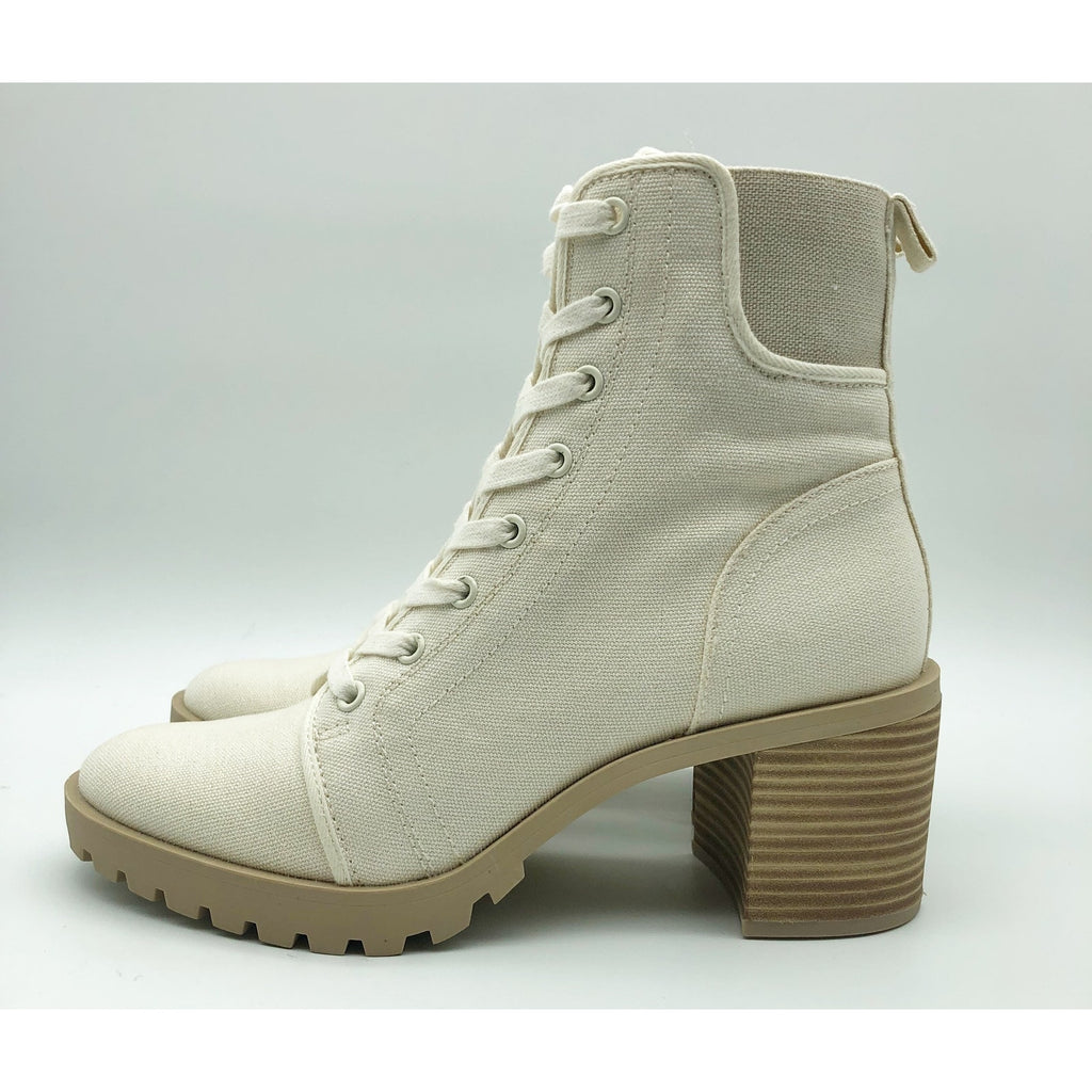 Dolce Vita Womens Combat Boots Size 10 Stacked Heel Off White Canvas NWOB