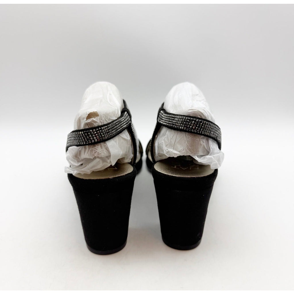 Naturalizer Womens Vanessa Heeled Sandals Size 6.5 Black Suede Rhinestone NIB