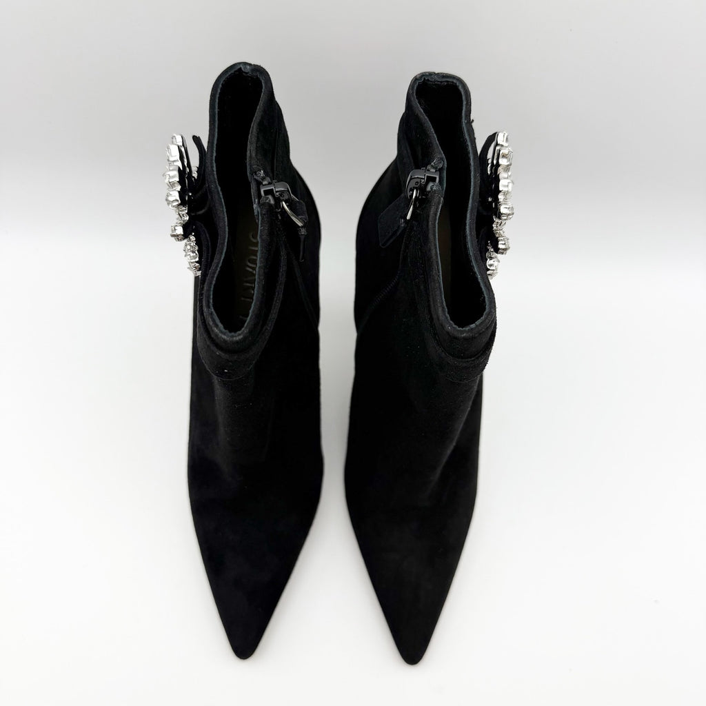 Stuart Weitzman Womens Crystal Nova Xcurve 100 Zip Bootie US 5 Black Suede NWOB