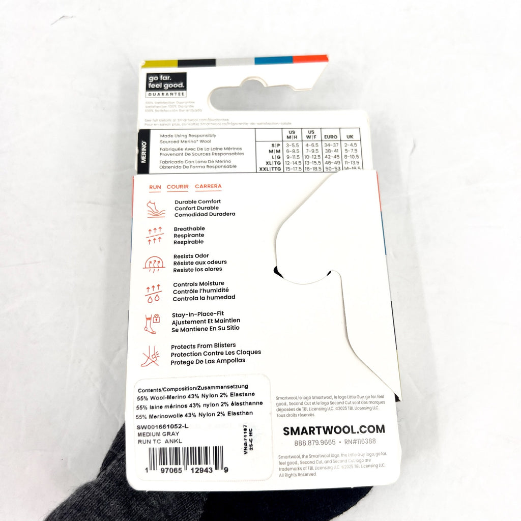 SMARTWOOL Run Targeted Cushion Ankle Socks Unisex Large Grey Merino Wool NWT