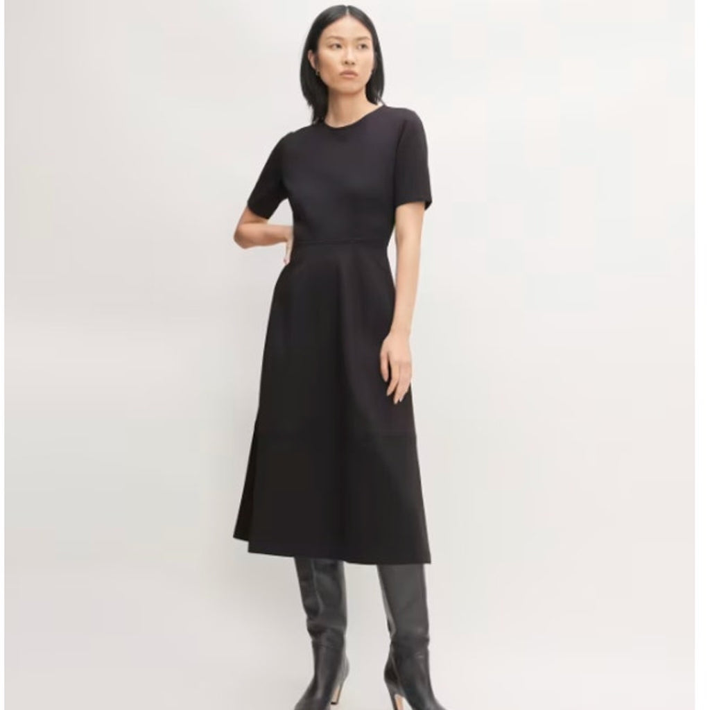 EVERLANE Women's The Dream Short-Sleeve Bell Dress Small Black Midi NWT