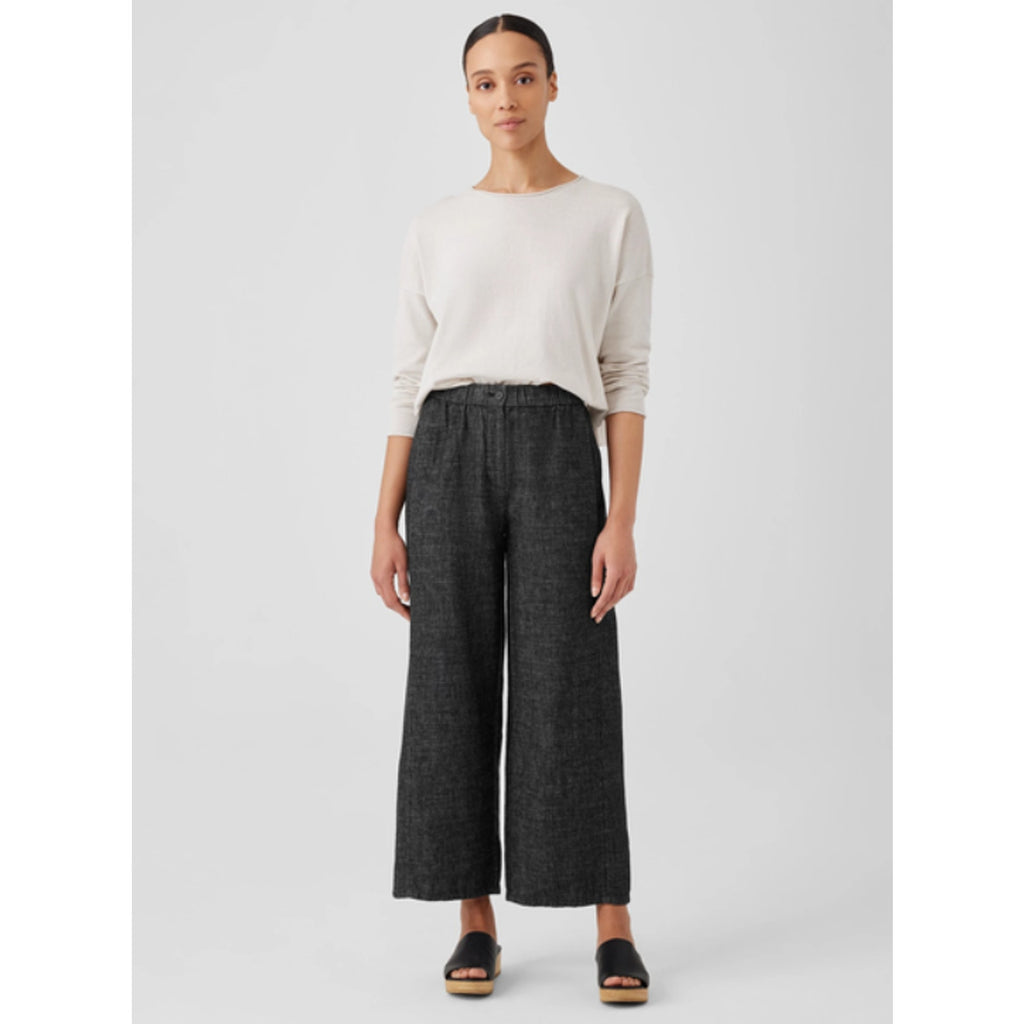 EILEEN FISHER Women's Tweedy Hemp Cotton Wide-Leg Pant Large PETITE Denim NWT
