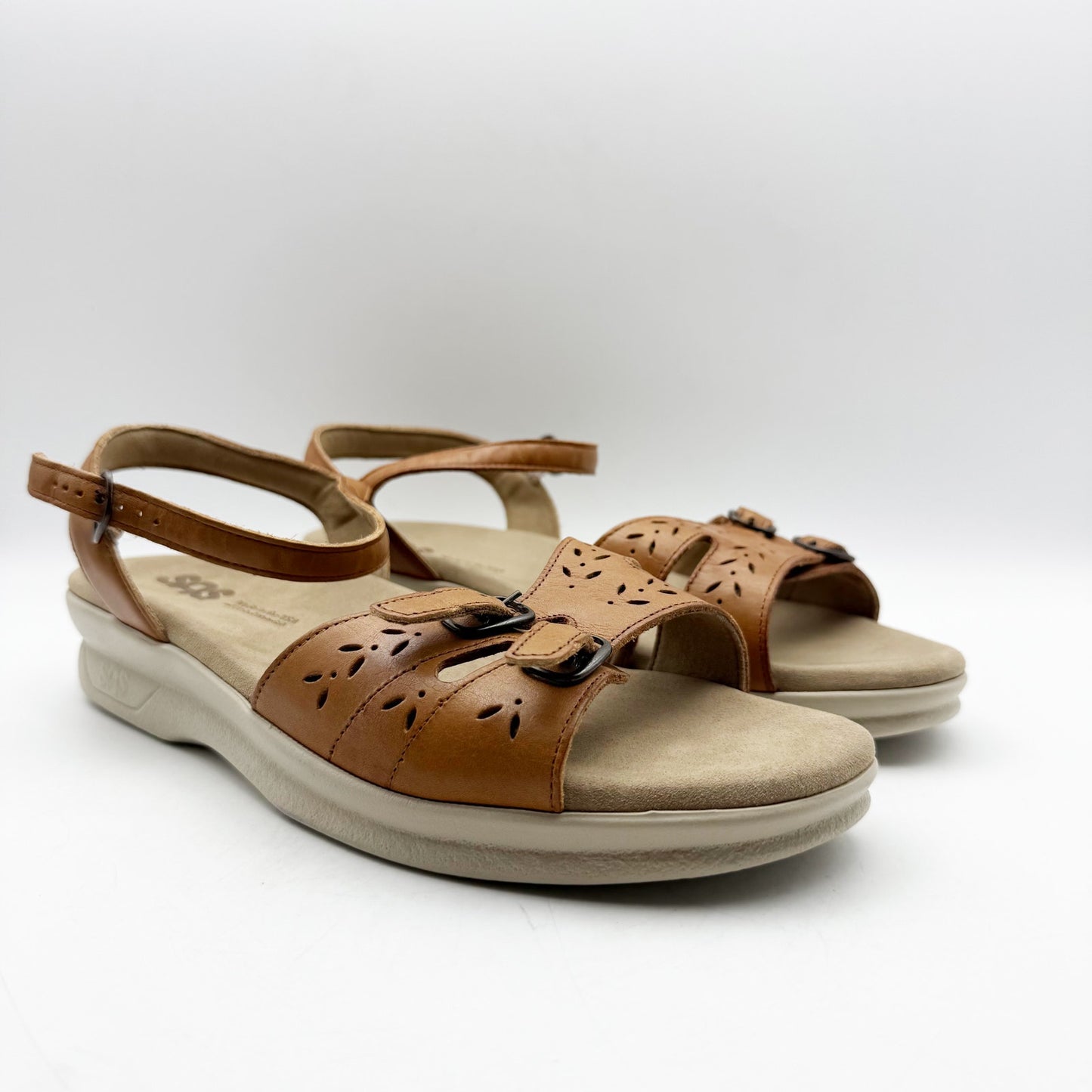 SAS Womens Duo Comfort Sandals US 11 XWide WW Tan Leather Adjustable Buckle