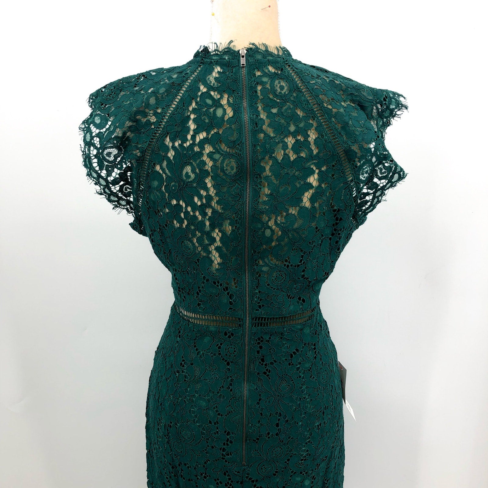 BARDOT Women's Lace Panel Dress Size 8 Large Forest Green Sleeveless NWT