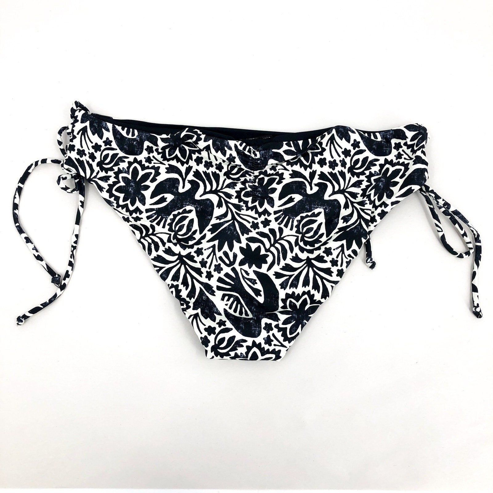 PRANA Women's Ruby Beach Bottom Large Black Flora Fauna Print Side Lace NWT