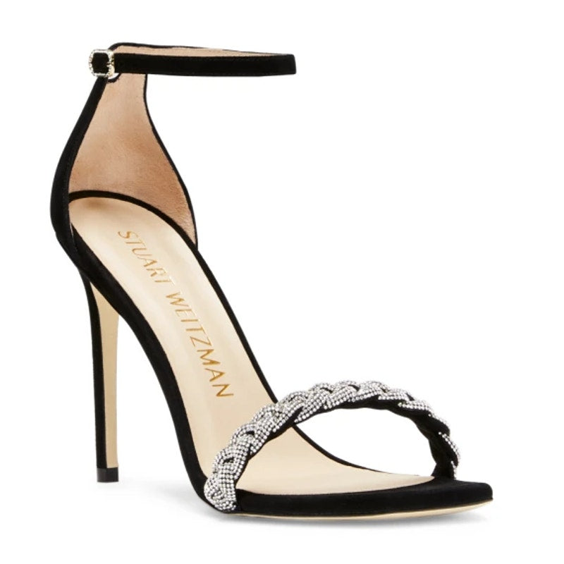 Stuart Weitzman Women Nudistcurve 100 Highshine Sandal US 9.5 Black Leather NWOB