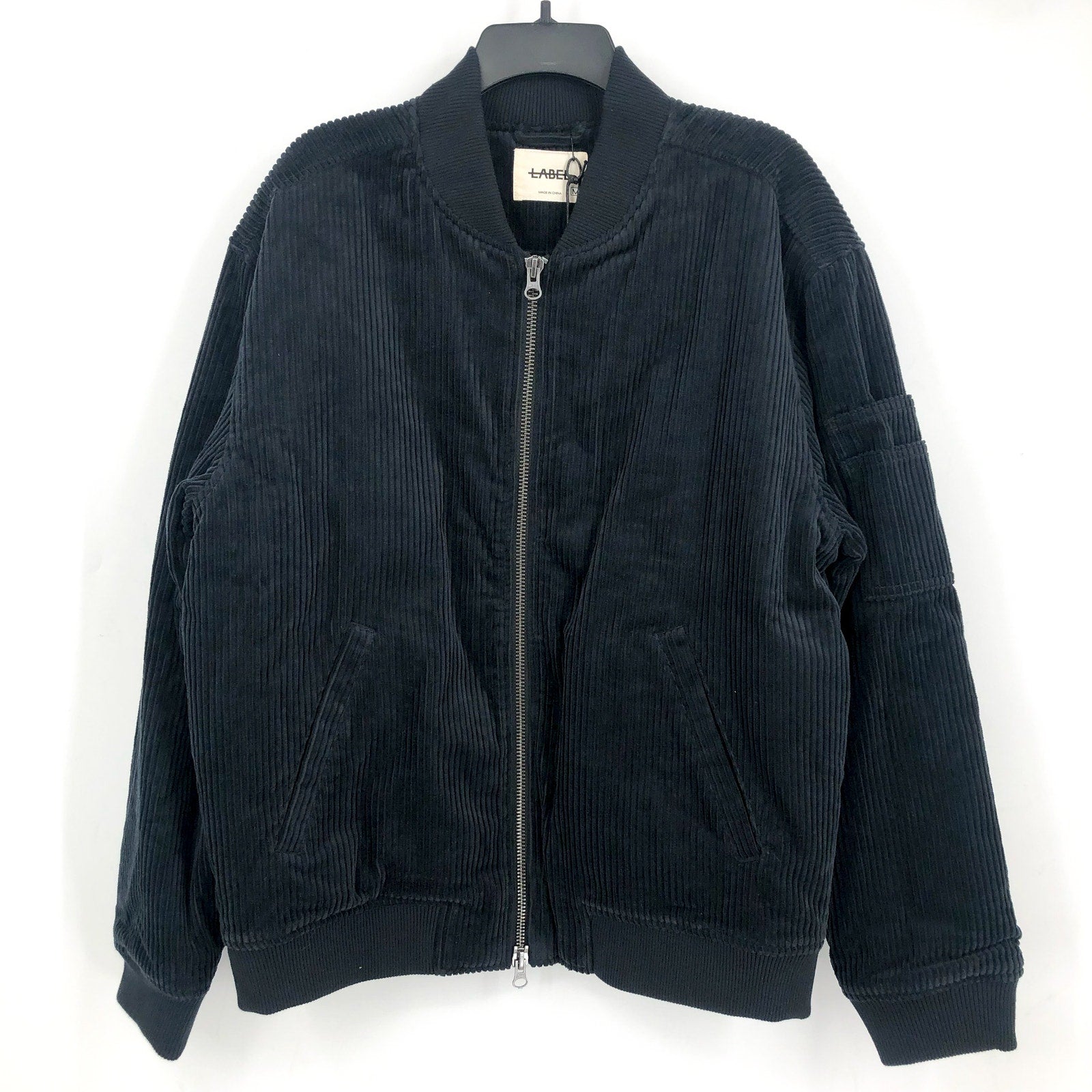 LABEL Unisex Go-To Corduroy Bomber Jacket XS Black Full Zip Long Sleeve NWT