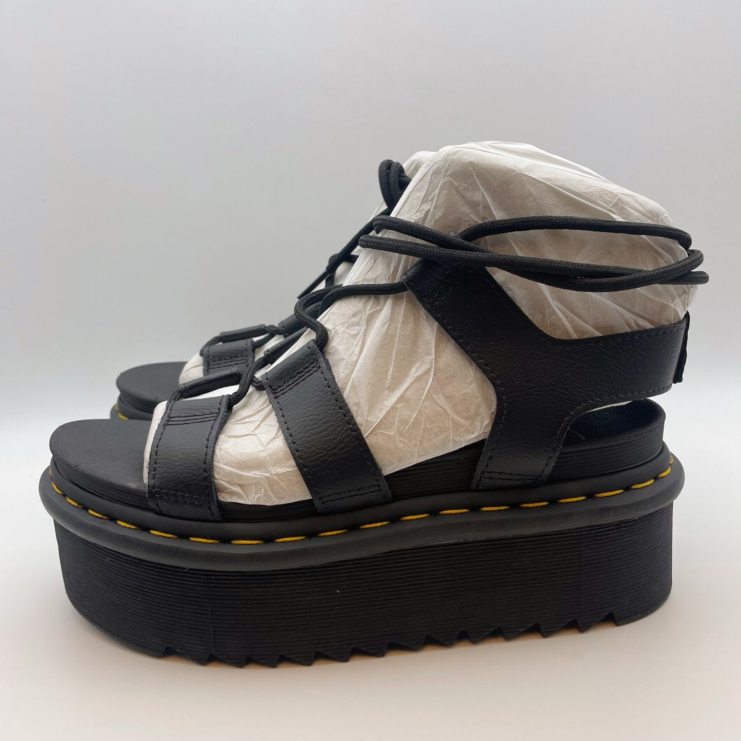 Dr. Marten Women Nartilla Long Platform Strappy Lace Sandal US 7 EU 38 Black NIB