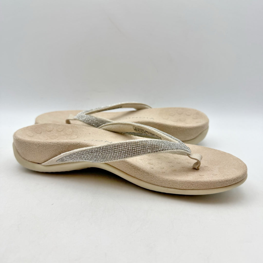 VIONIC Womens Dillon Shine Sandals US 5 WIDE EU 35 Cream Rhinestone Slip On NWOB