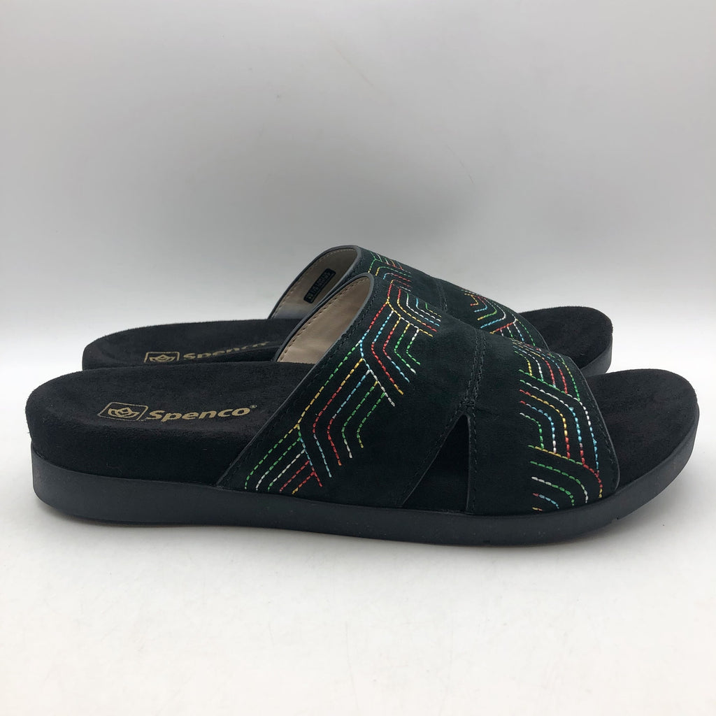 Spenco Womens Twilight Ellie Slide Sandals US 9 WIDE Black Space Dye Leather NIB