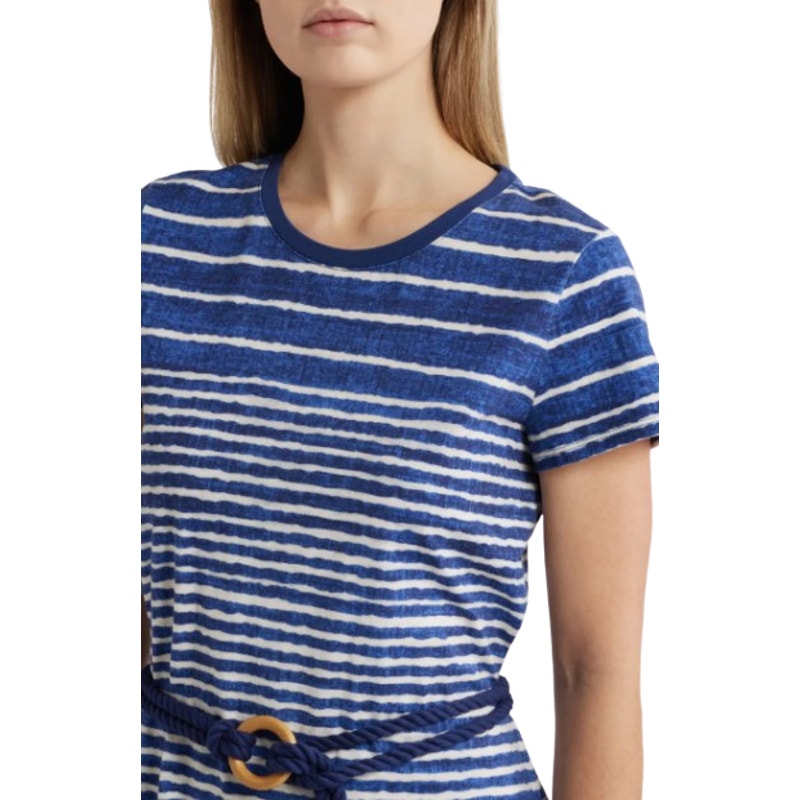 TOMMY BAHAMA Coastal Chalet Midi Dress Small Blue White Stripe Belt Knit NWT
