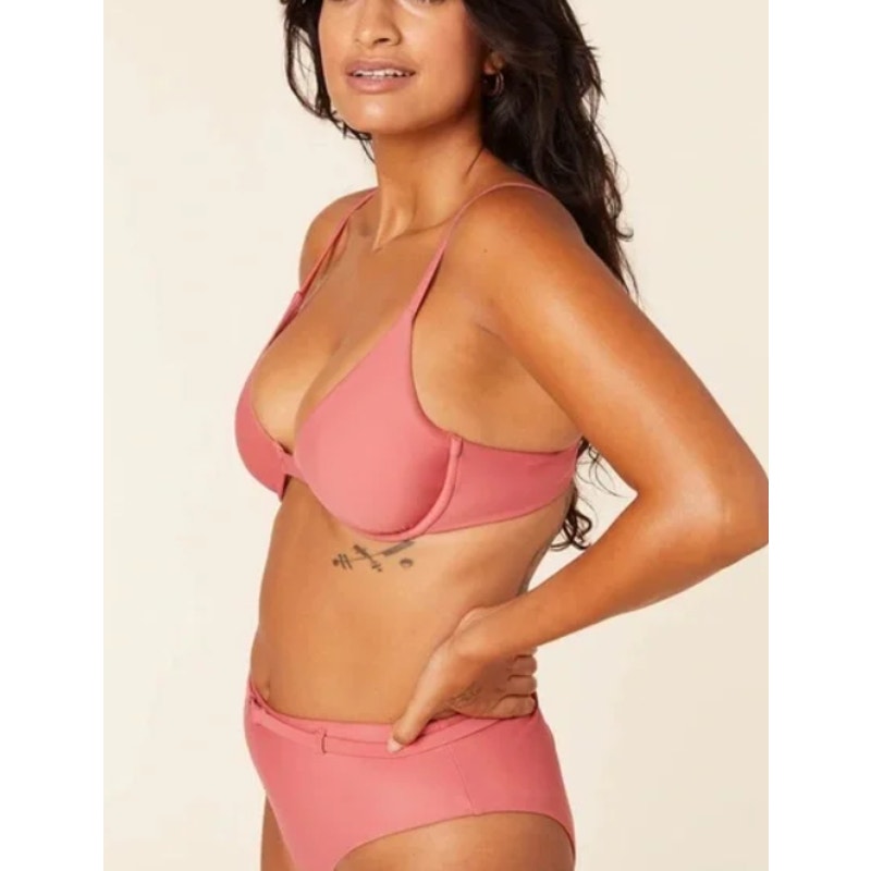 ANDIE SWIM Sicily Bikini Top Small Punch Pink Underwired Stretch Swim NWT