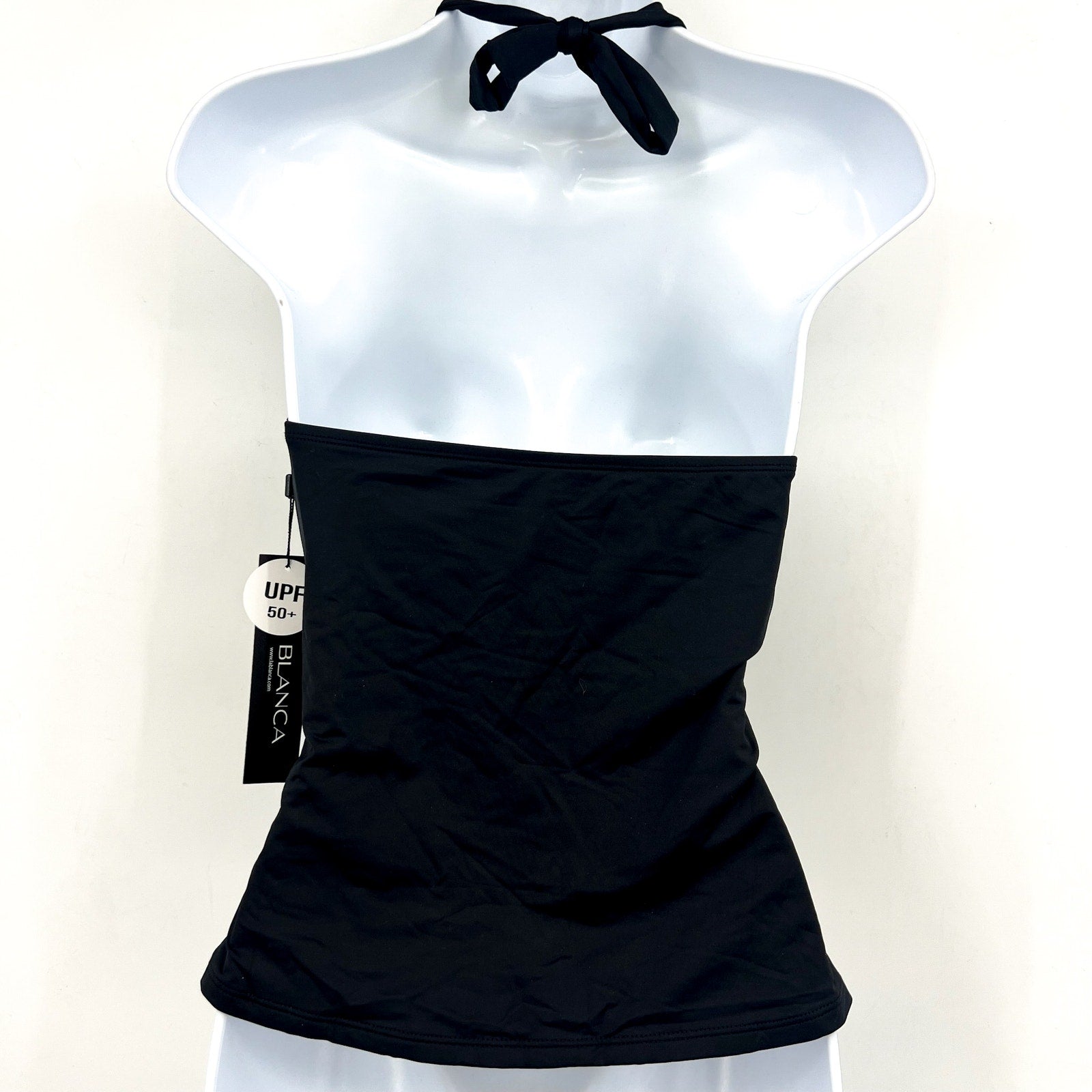 LA BLANCA Women's Island Goddess Halter Tankini Top Size 4 Black Stretch NWT