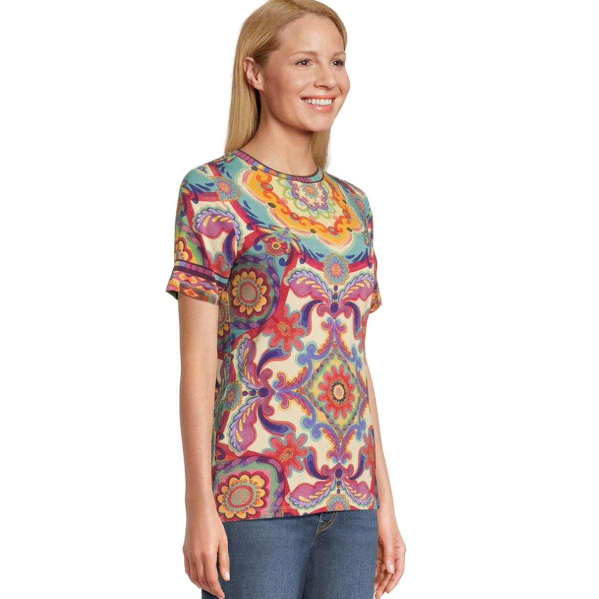 JOHNNY WAS The Janie Favorite Top Large Multi Mcanna Scarf Short Sleeve NWT