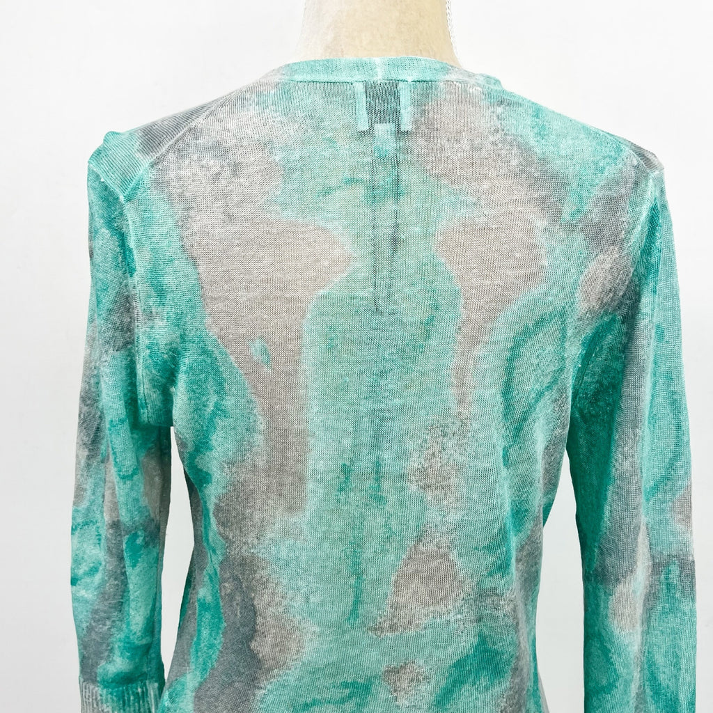 NIC + ZOE Women's Watercolor Waves 4-Way Cardigan Medium Green Grey Top NWT