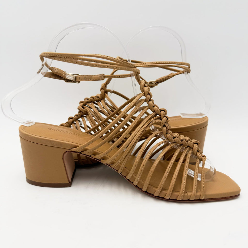 Bernardo Womens Briga Strappy Block Heel Sandals Size 6.5 Tan Dune Leather NWOB