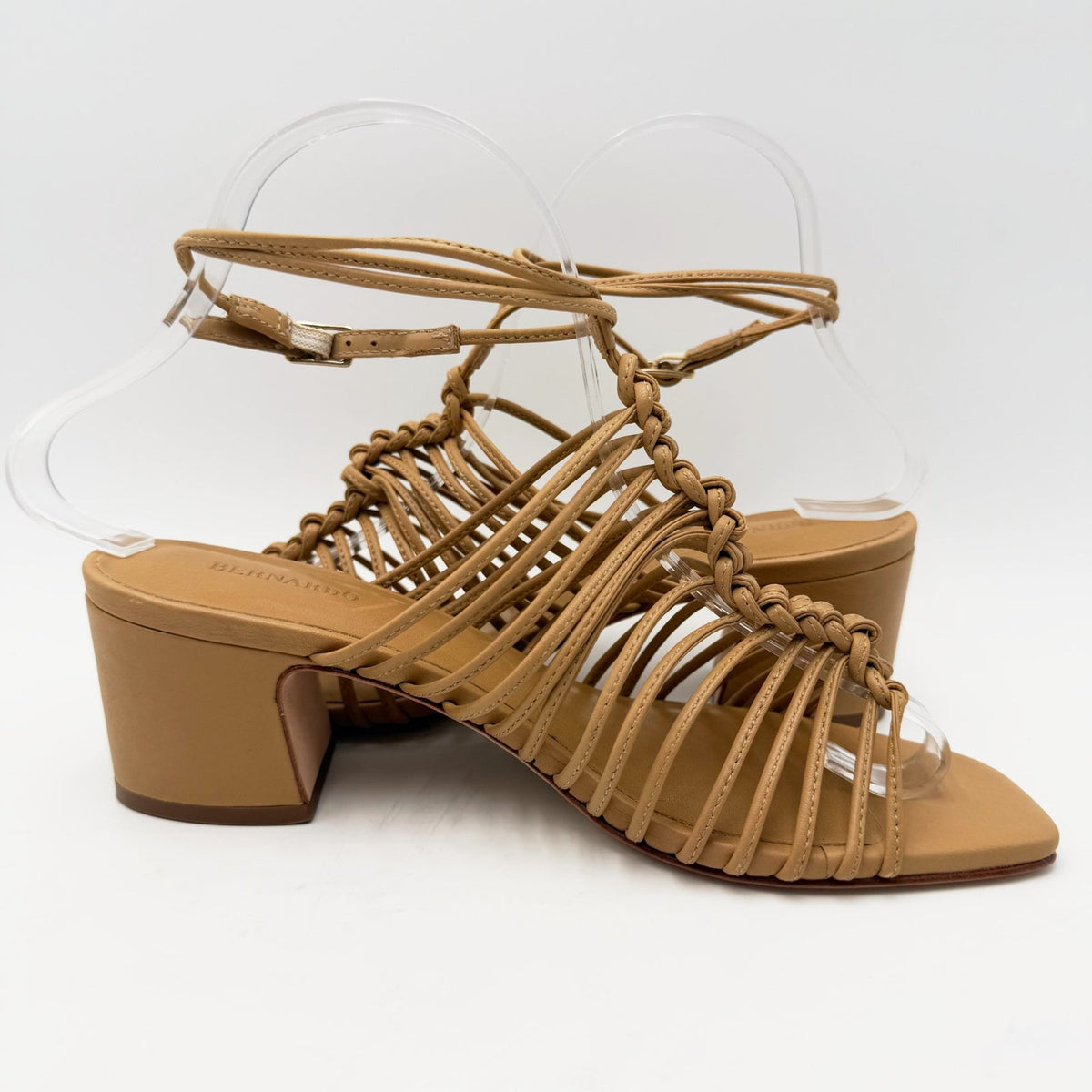 Bernardo Womens Briga Strappy Block Heel Sandals Size 6.5 Tan Dune Leather NWOB