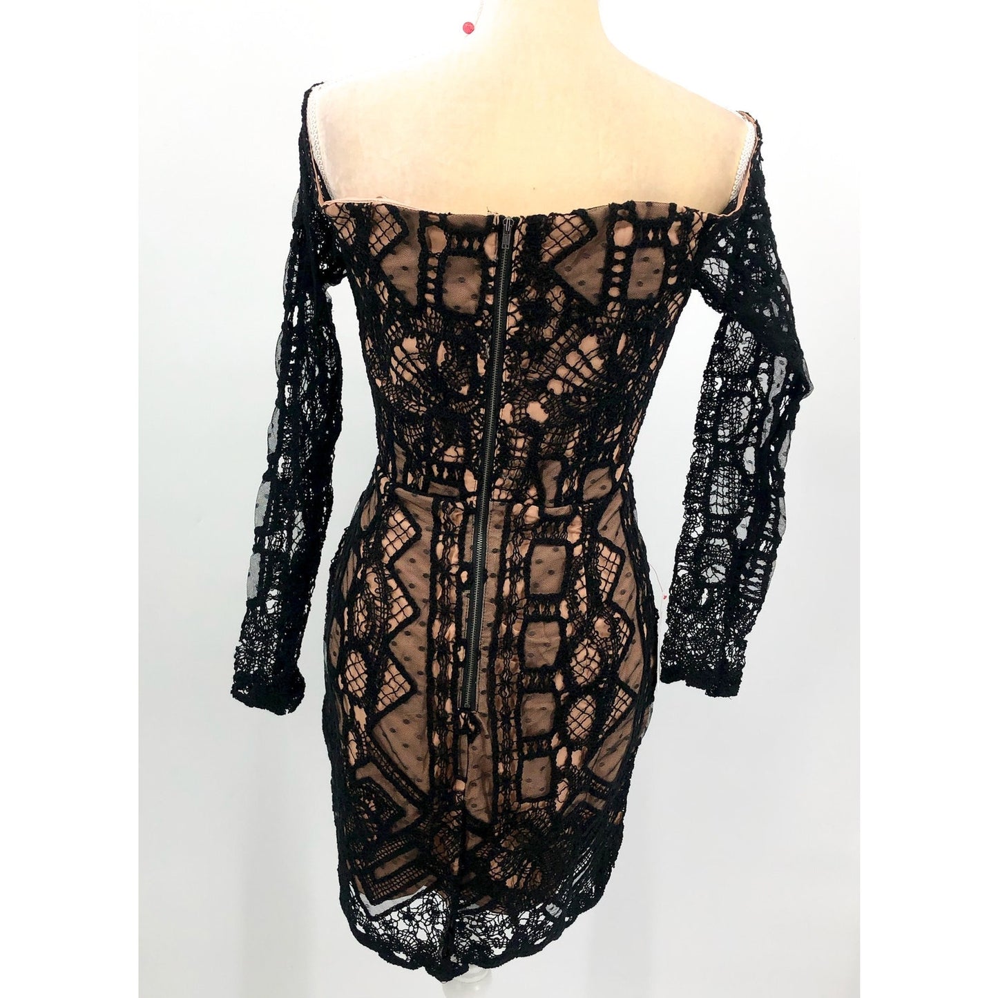 BARDOT Women's Zendaya Mini Lace Dress Large Black Nude Off Shoulder NWT