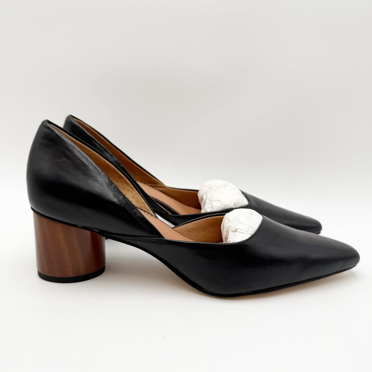 Franco Sarto Womens Rita Pumps Size 6 M EU 36 Black Leather Wood Heel NIB