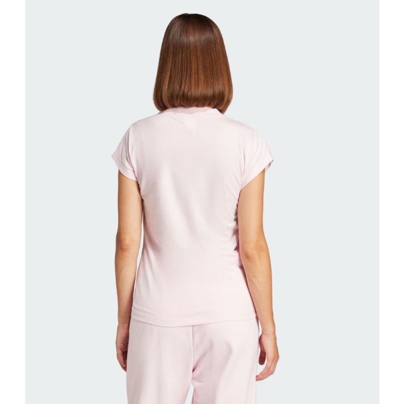 ADIDAS Women's Essentials Linear Cotton Tee Medium Pink White Short Sleeve NWT
