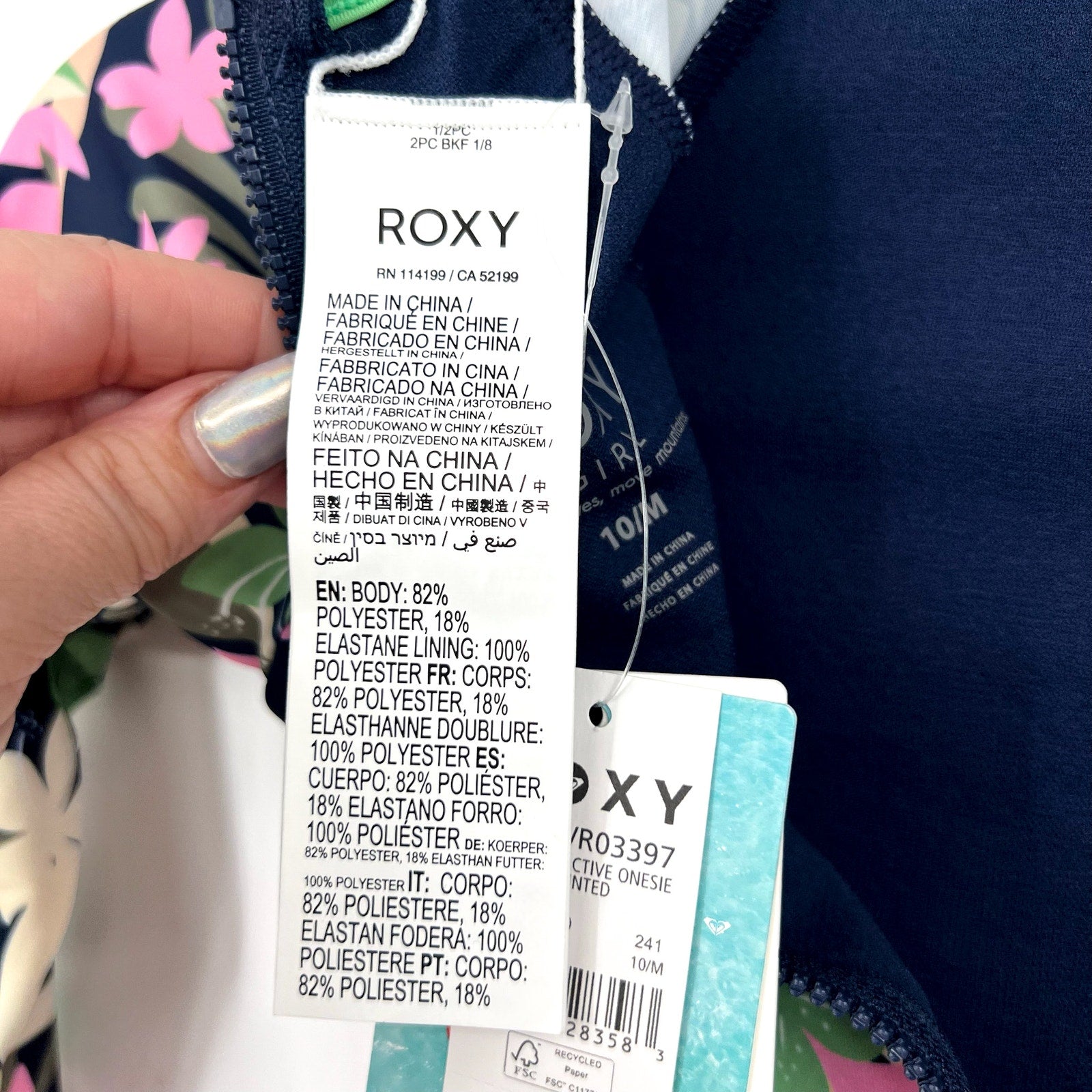 ROXY Girls Ilacabo Swimsuit Surfsuit Medium Navy Blue Floral Long Sleeve NWT
