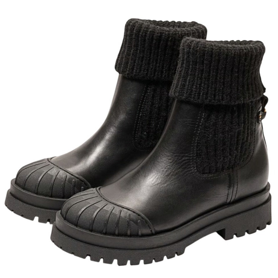 Sam Edelman Womens Steele Chelsea Boots Size 7 M Black Knit Leather NIB