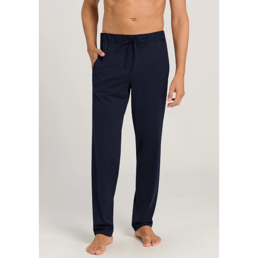 HANRO Men's Night & Day Long Cotton Pants XL Navy Blue Drawstring Pockets NWOT