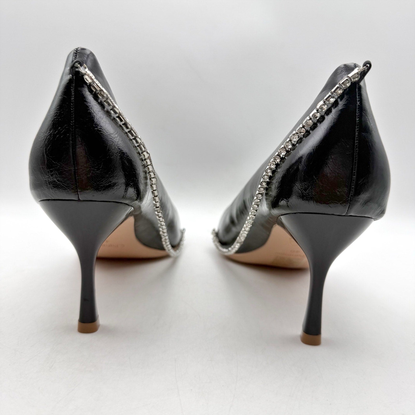 C.Paravano Womens Anna Chain Pumps EU 40 US 9.5 Black Leather NIB