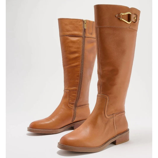 Vince Camuto Womens Leather Riding Boots Andalian Size 7 Brown Golden Walnut NWB