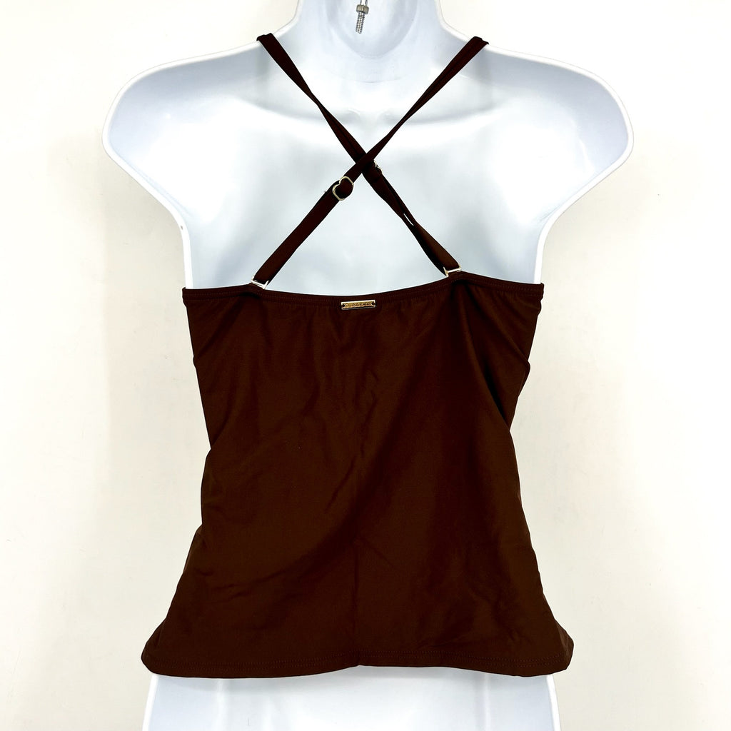 SUNSETS Women's Simone Tankini Top Small Tiki Brown Cross-Over Front Swim NWT