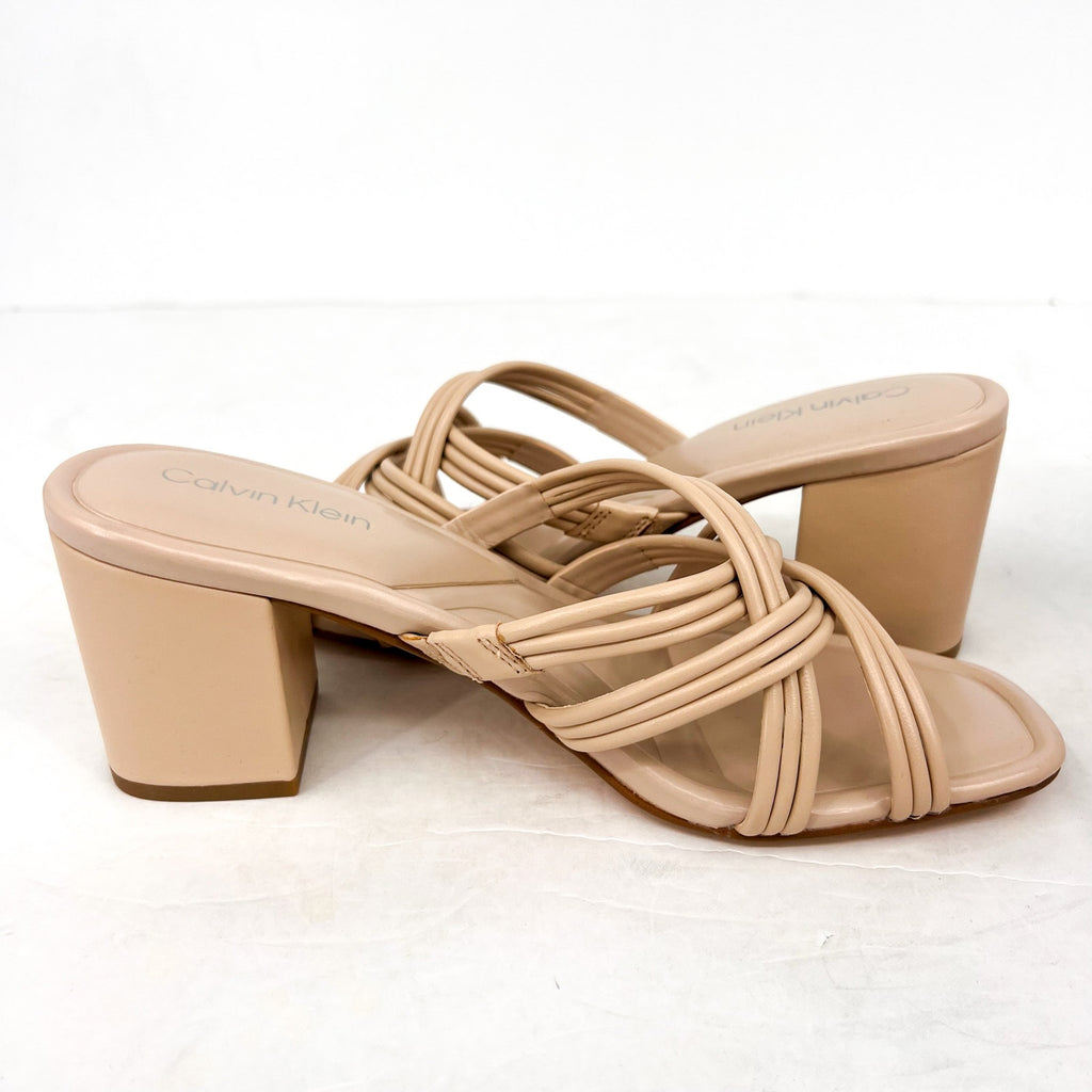 CALVIN KLEIN Women's Terisa Strappy Sandals Size 8.5 Tan Natural Leather NIB