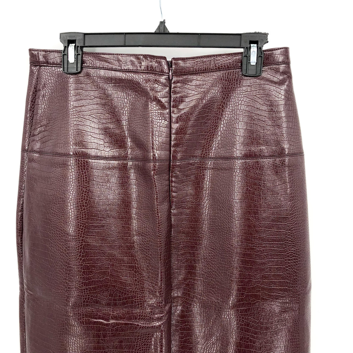 TOPSHOP Women's Crocodile Pencil Midi Skirt Size 8 Red Burgundy Faux Leather NWT