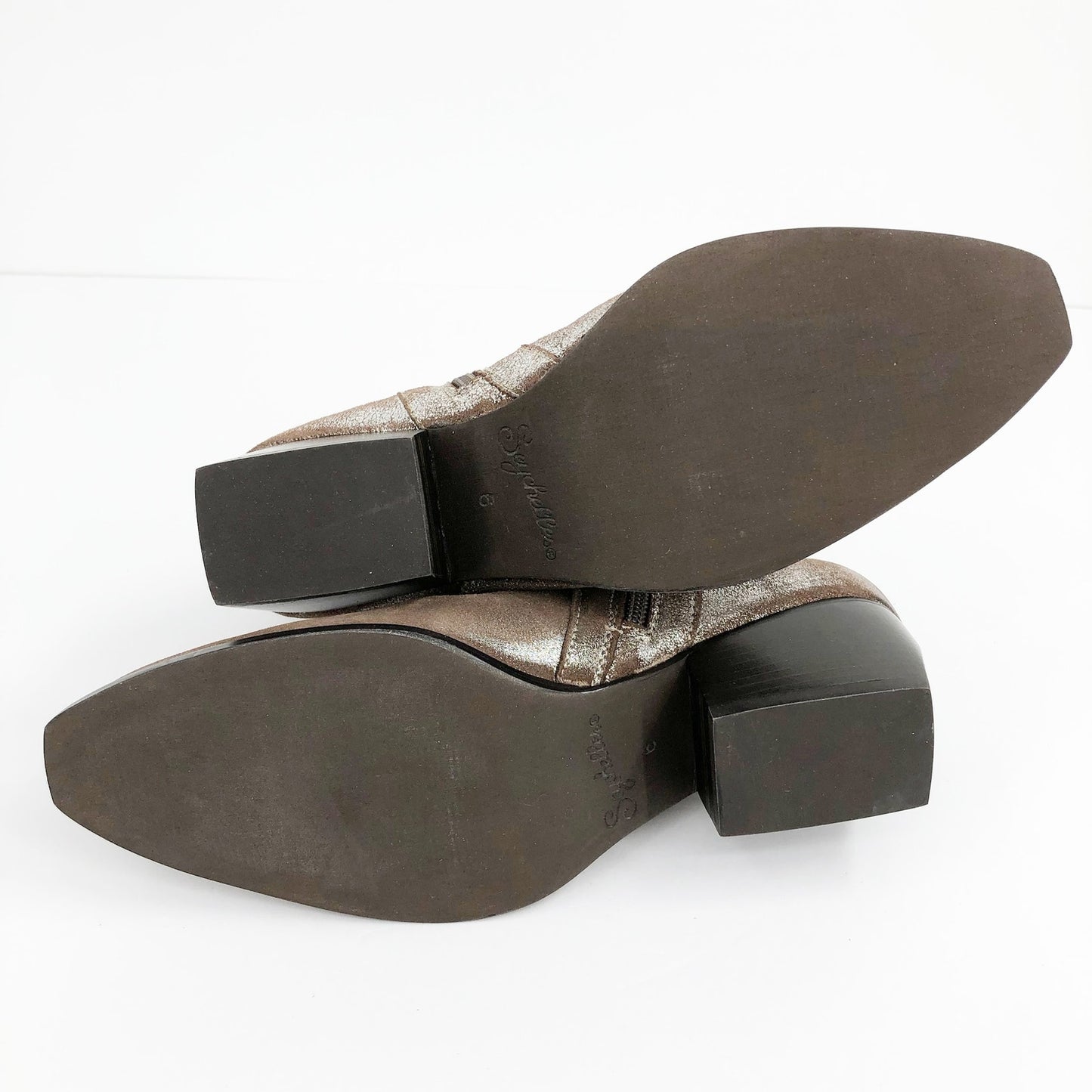 SEYCHELLES Women's Upside Western Ankle Bootie 6 Metallic Silver Suede Heel NWOB