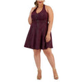 CITY STUDIO Women's Sparkling Mini Halter Dress 14W Plum Purple Gold NWT