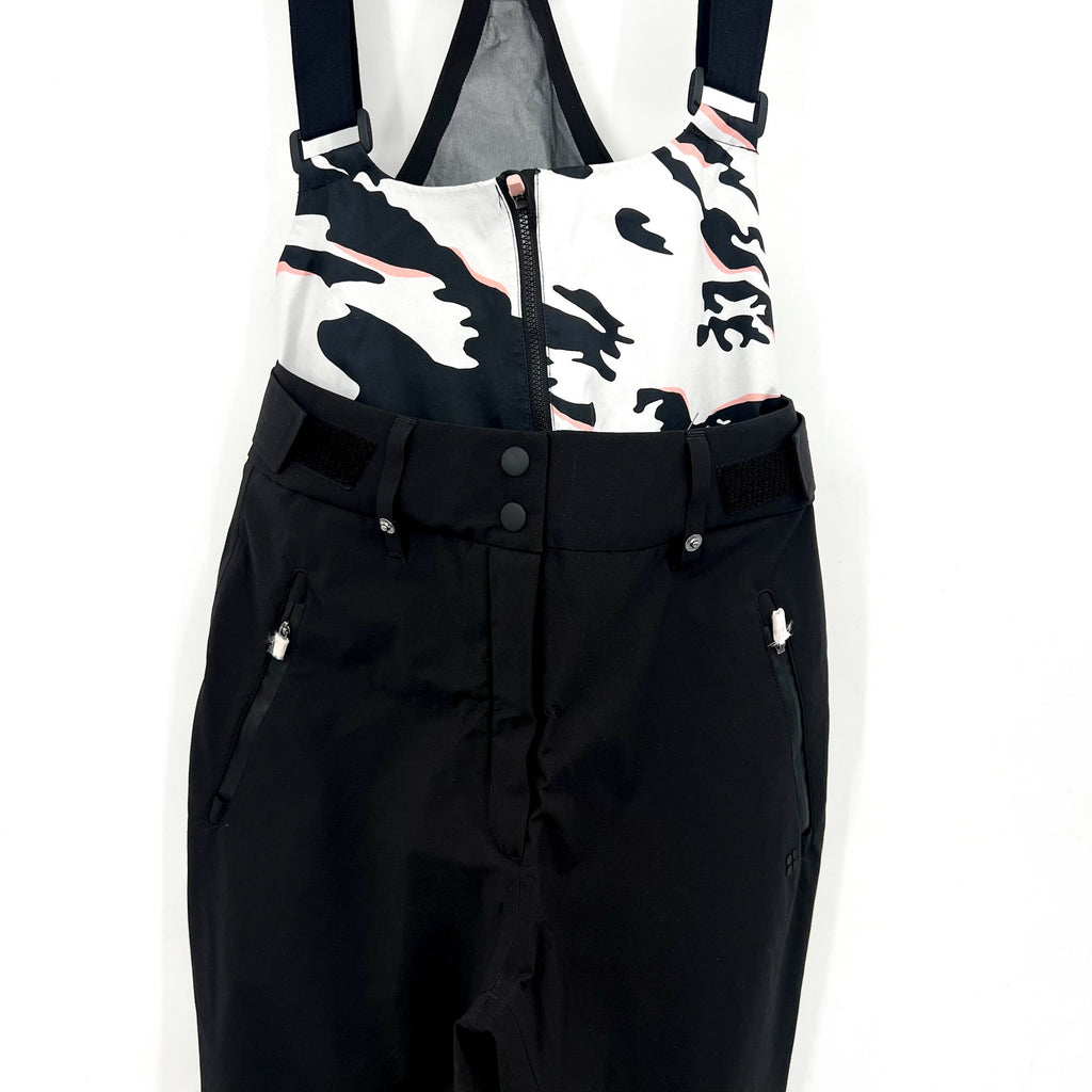 Sweaty Betty Peaks Print Pro Light Salopette Overalls 6 Black Snow Bibs WP NWOT