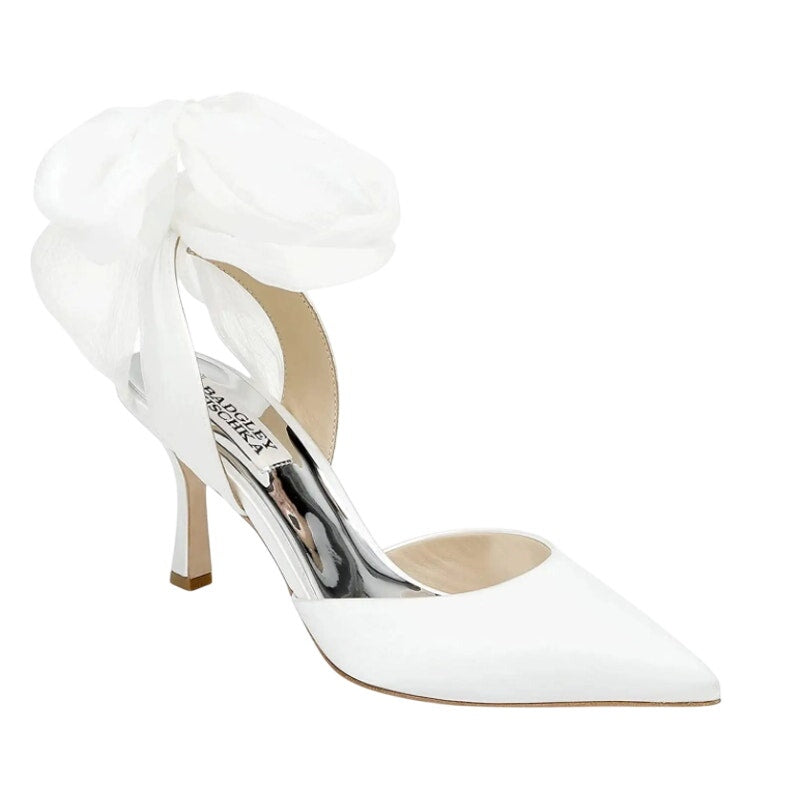 Badgley Mischka Womens Blaze Satin Bow Stiletto Heels US 7.5 M EU 38 White NWOB