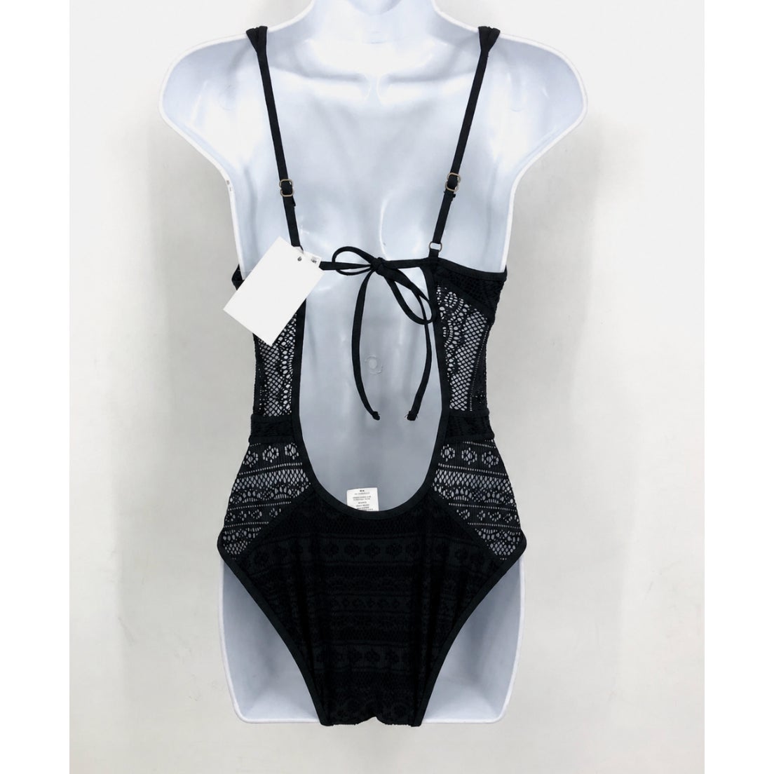 BECCA Womens Color Play Crochet Plunge One Piece Swimsuit XL Black NWT
