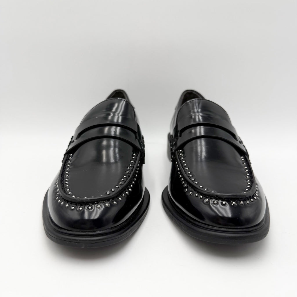 Franco Sarto Womens Eden Studded Loafers Size 8.5 M EU 39 Black Slip On NWOBl