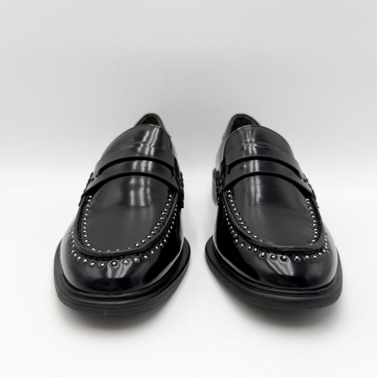 Franco Sarto Womens Eden Studded Loafers Size 8.5 M EU 39 Black Slip On NWOBl