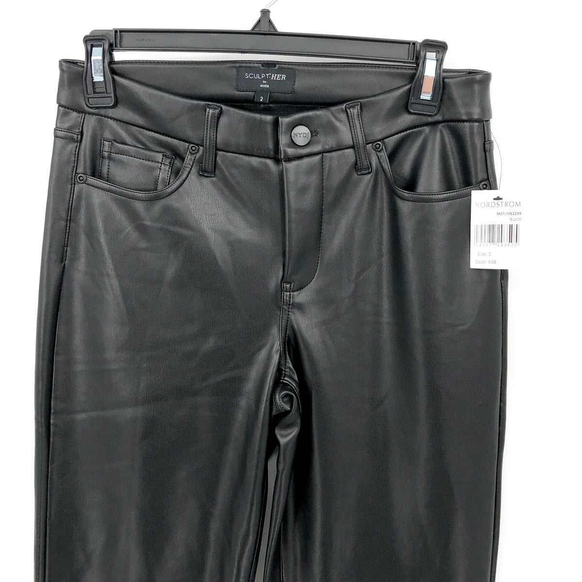 NYDJ SculptHer Marilyn Faux Leather Pants Size 2 Black Straight Leg NWT