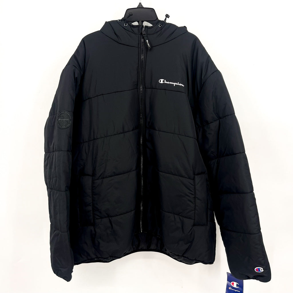 CHAMPION Men's Down Hooded Winter Jacket 2XL Plus Black Water Resistant NWT