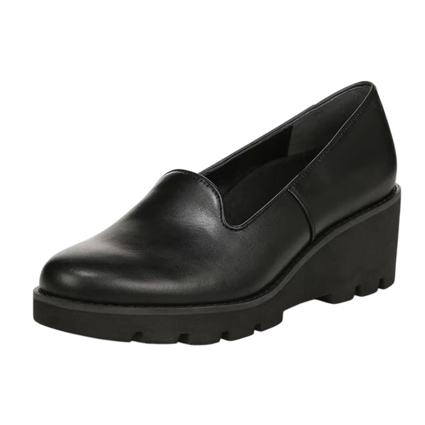 Vionic Womens Willa Wedge Loafers US 9 M EU 40 Black Leather Slip On NWOB