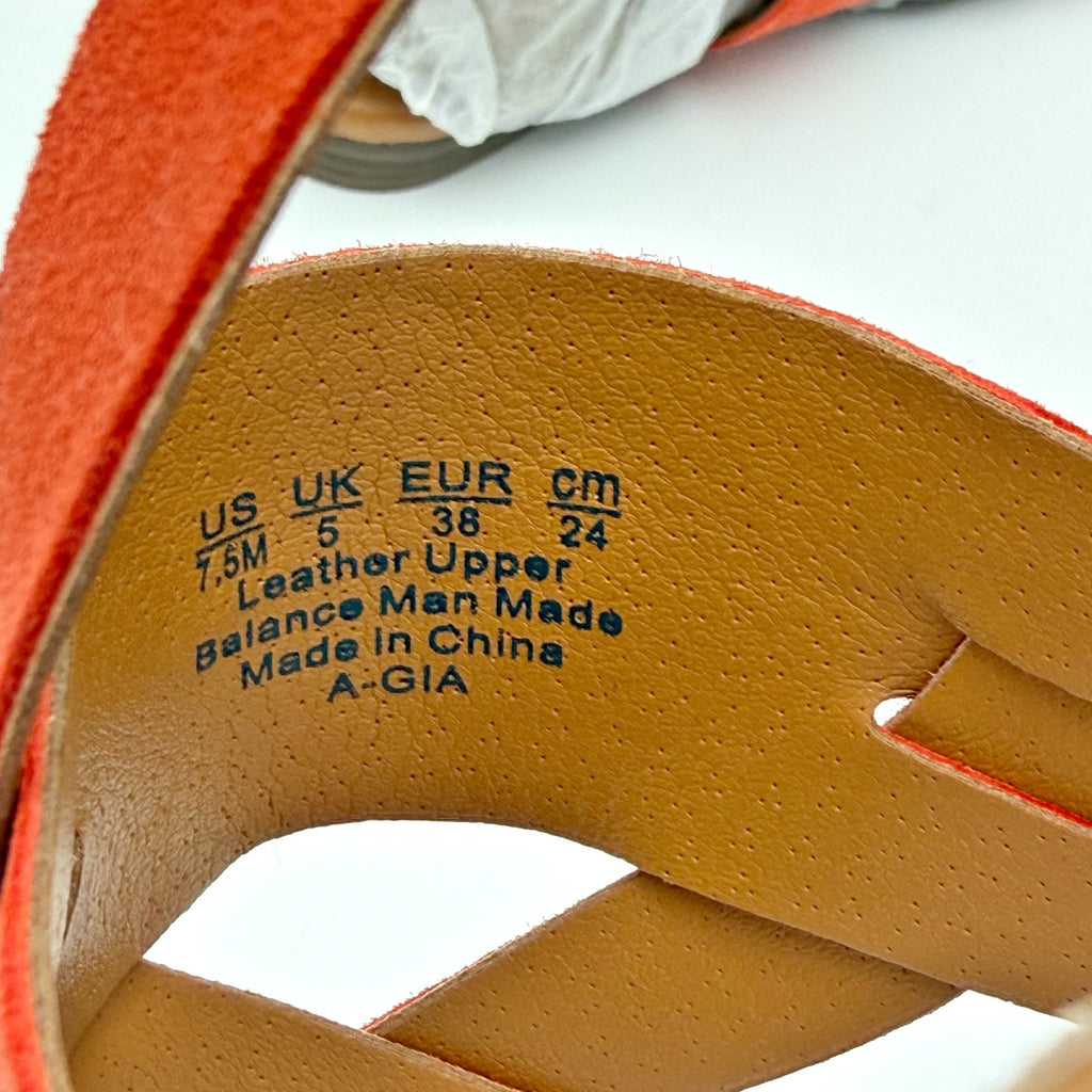 Franco Sarto Womens Gia Flat Sandals Size 7.5 M Orange Red Coral Suede NWOB
