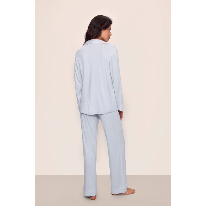 EBERJEY Women's Gisele Long Pajama Set Large Ice Blue Ivory TENCEL Modal NWT
