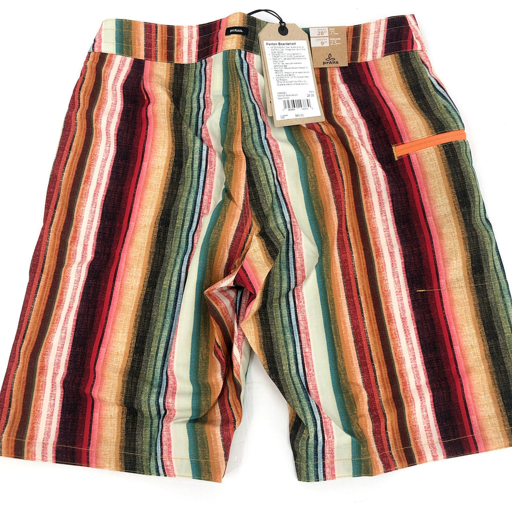 PRANA Mens Fenton Board Shorts Size 28 XS Multi Baja Stripe 9" Inseam UPF 50 NWT