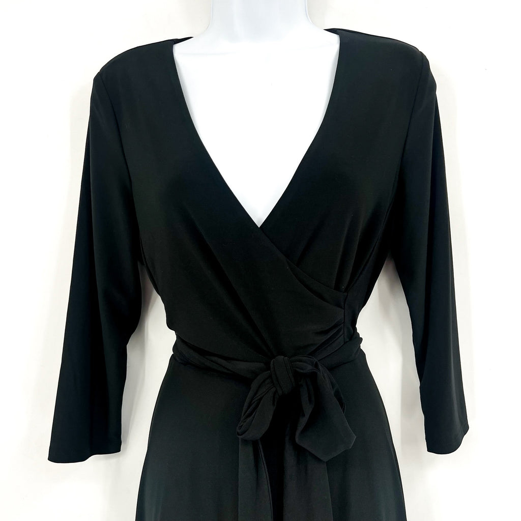 LAUREN RALPH LAUREN Surplice Jersey Dress Size 6 Black 3/4 Sleeves Belted NWT