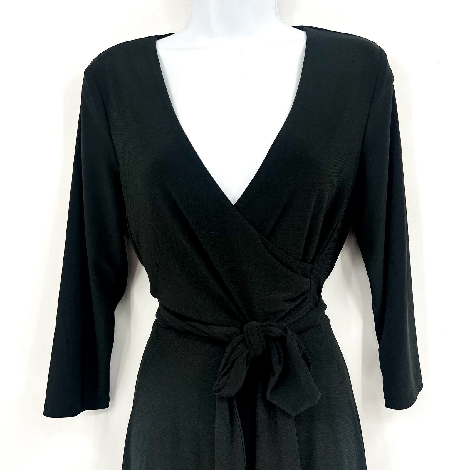 LAUREN RALPH LAUREN Surplice Jersey Dress Size 6 Black 3/4 Sleeves Belted NWT